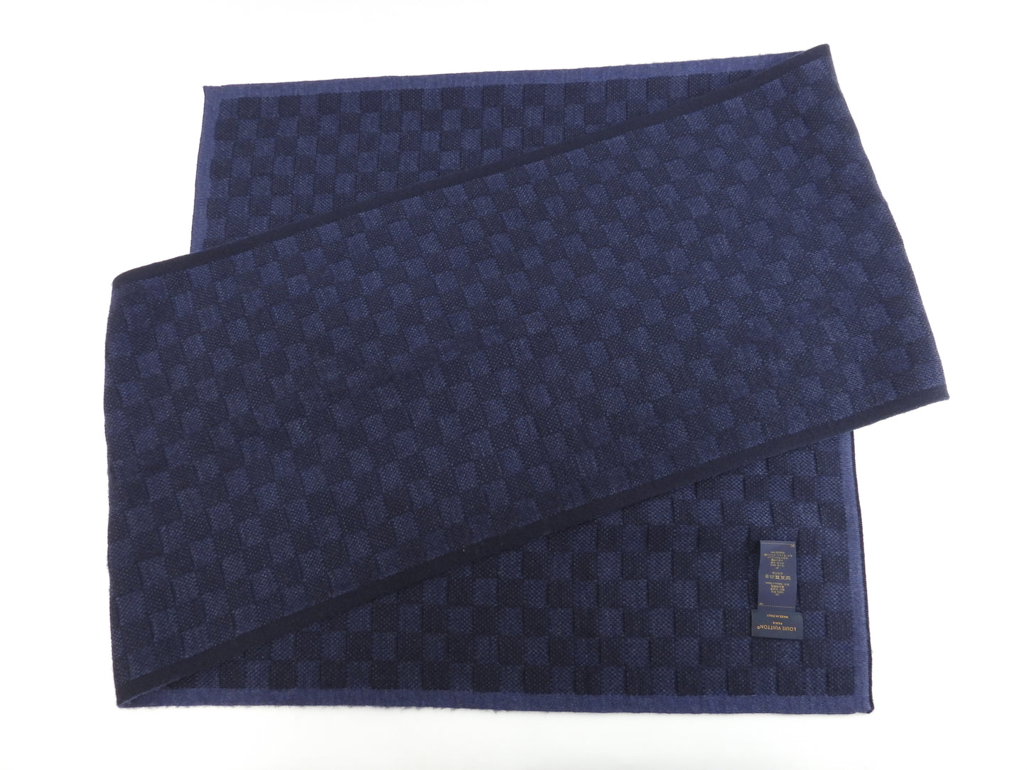 ルイヴィトン マフラー ウール100% ダミエ紺青 メンズ ネックウォーマー 美品@ 7