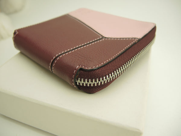 ロエベ スクエアジップウォレット パズル レザー/ピンク/ボルドー 2折  