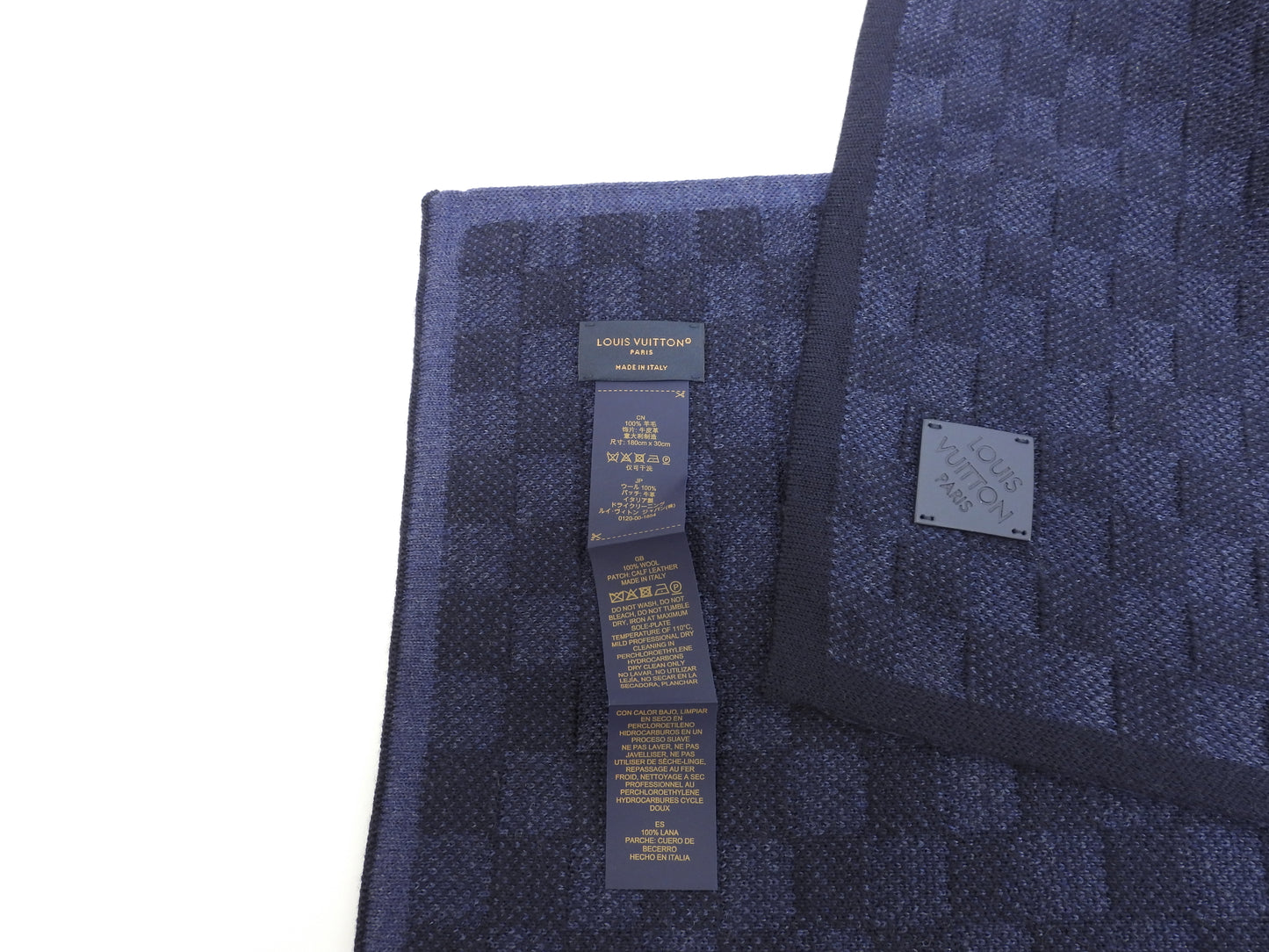ルイヴィトン マフラー ウール100% ダミエ紺青 メンズ ネックウォーマー 美品@ 7