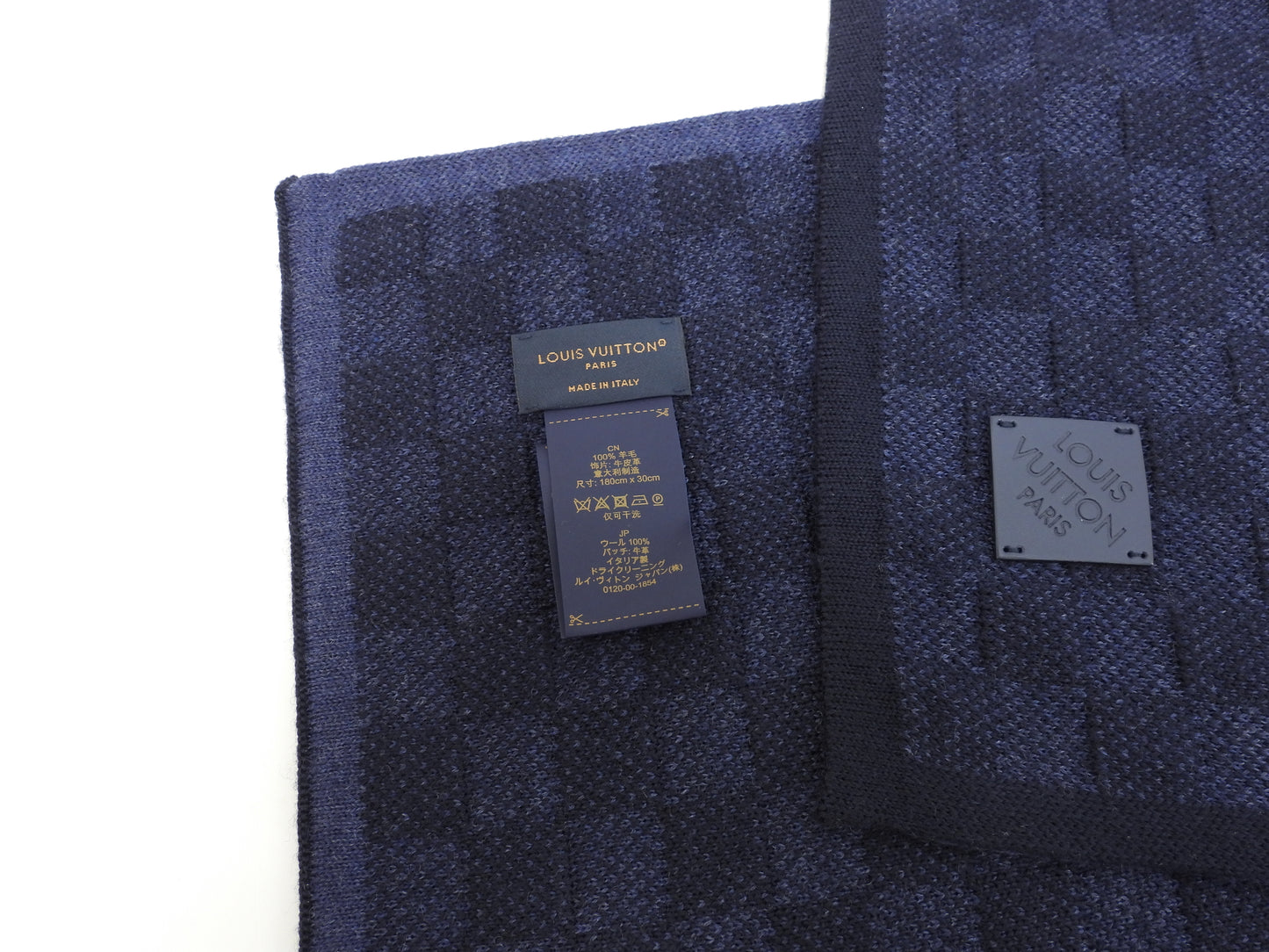 ルイヴィトン マフラー ウール100% ダミエ紺青 メンズ ネックウォーマー 美品@ 7
