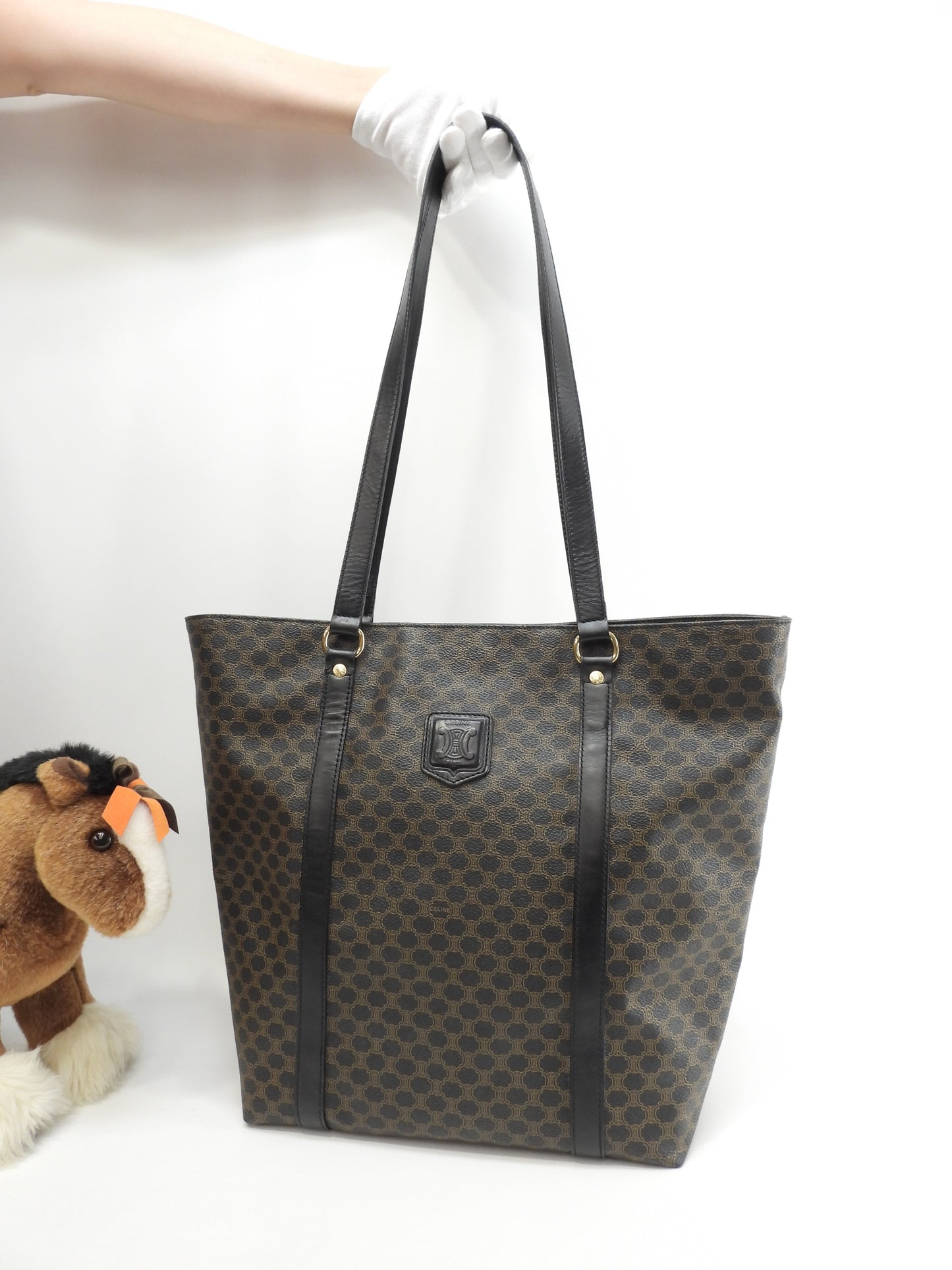 Celine Shoulder Bag Macadam Triomphe Black Shopping Bag Good Condition 2@MC98/2 2