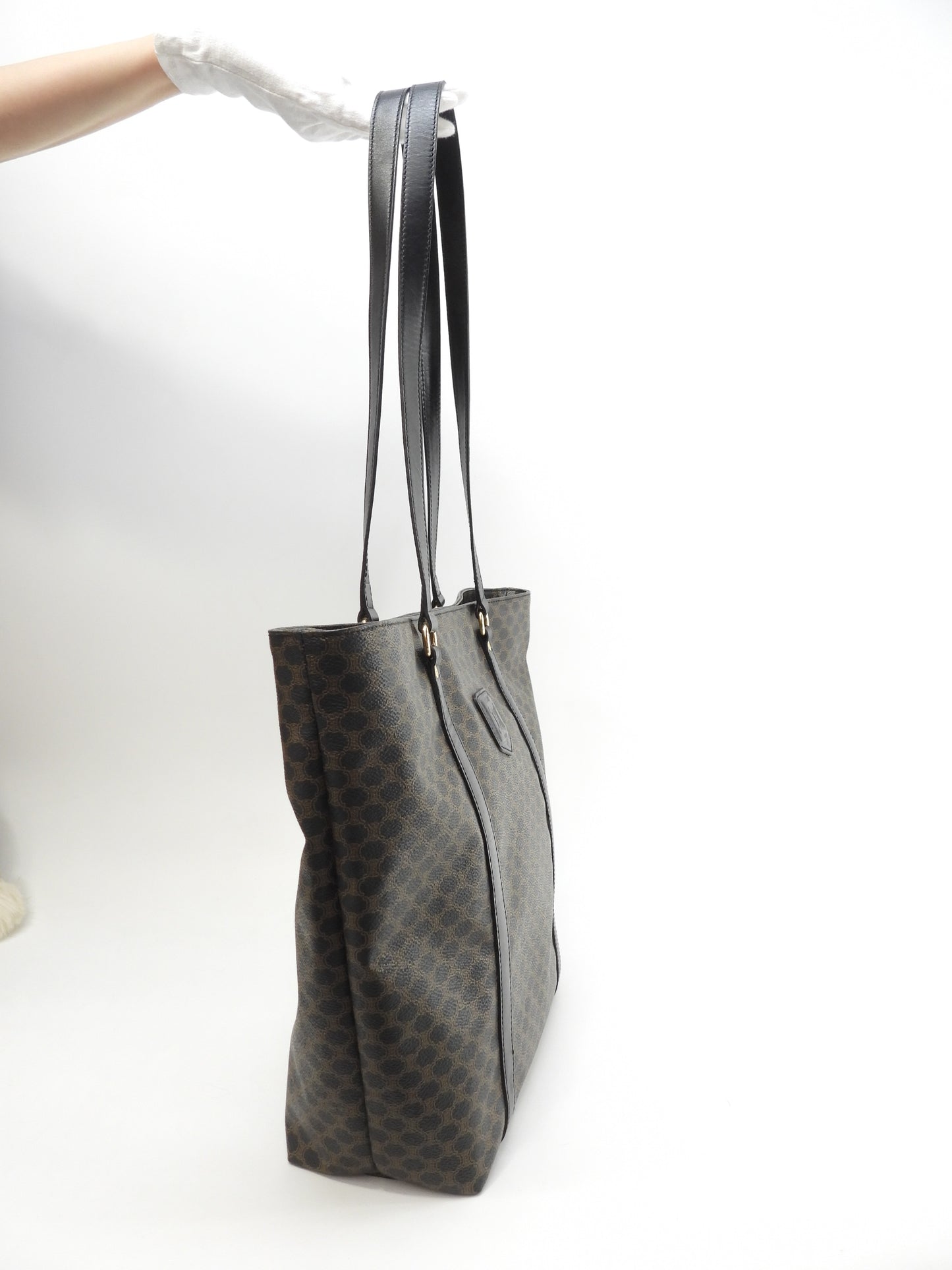 Celine Shoulder Bag Macadam Triomphe Black Shopping Bag Good Condition 2@MC98/2 2