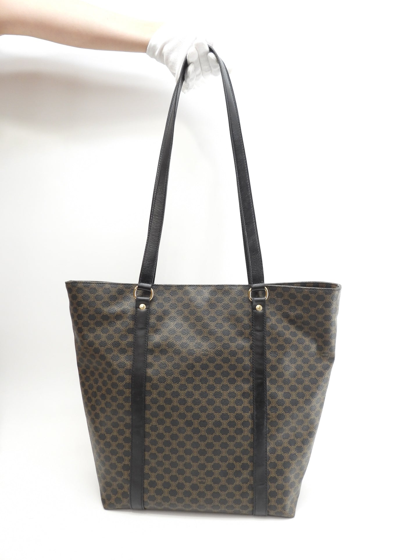 Celine Shoulder Bag Macadam Triomphe Black Shopping Bag Good Condition 2@MC98/2 2