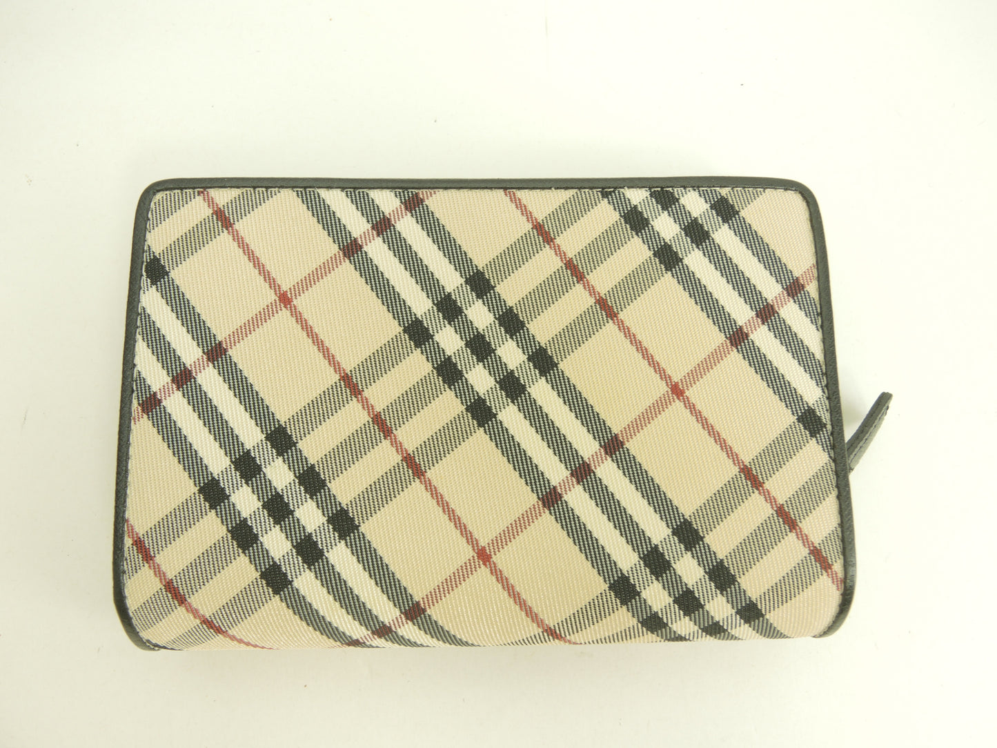 バーバリー 3折財布 チェック/ベージュ 黒革 コンパクトウォレット 美品@ 1