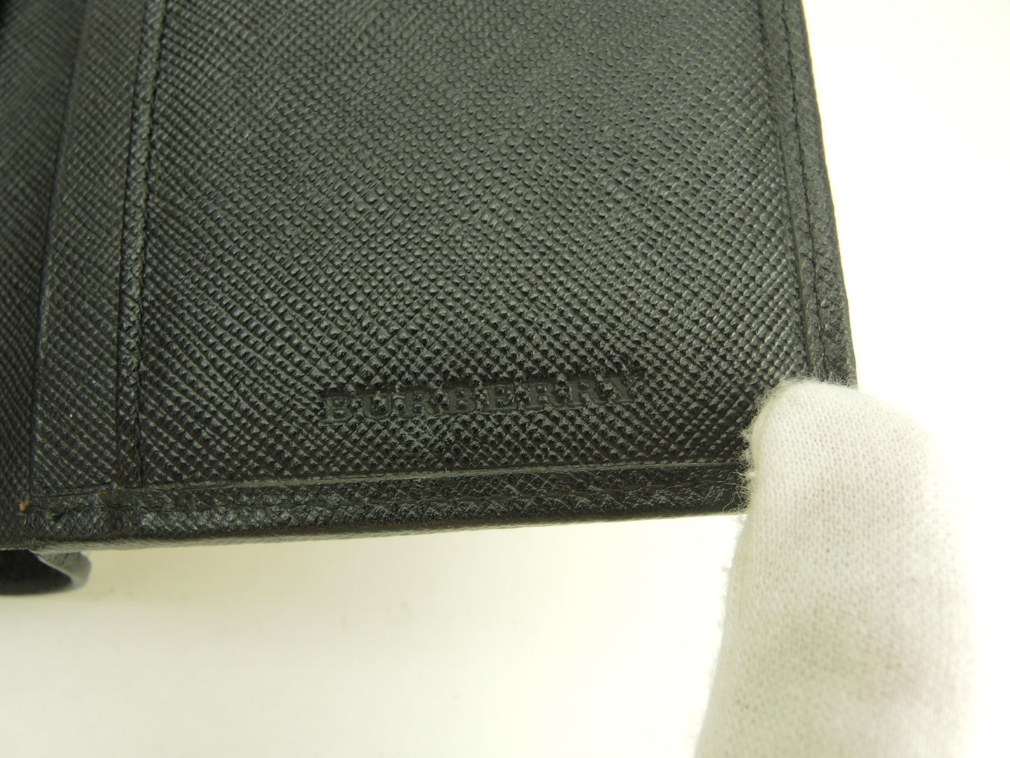 バーバリー 3折財布 チェック/ベージュ 黒革 コンパクトウォレット 美品@ 1