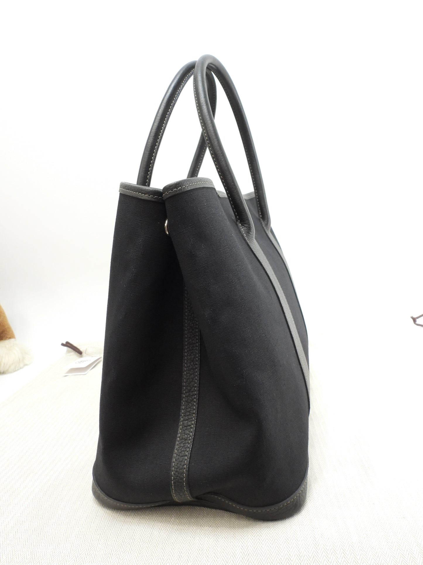 エルメス ガーデンパーティPM コットン/レザー 黒 トートバッグ ハンドバッグ 美品@□I 10