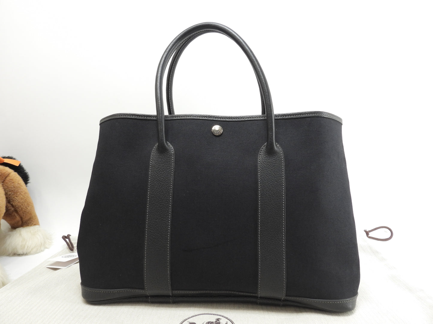 エルメス ガーデンパーティPM コットン/レザー 黒 トートバッグ ハンドバッグ 美品@□I 10