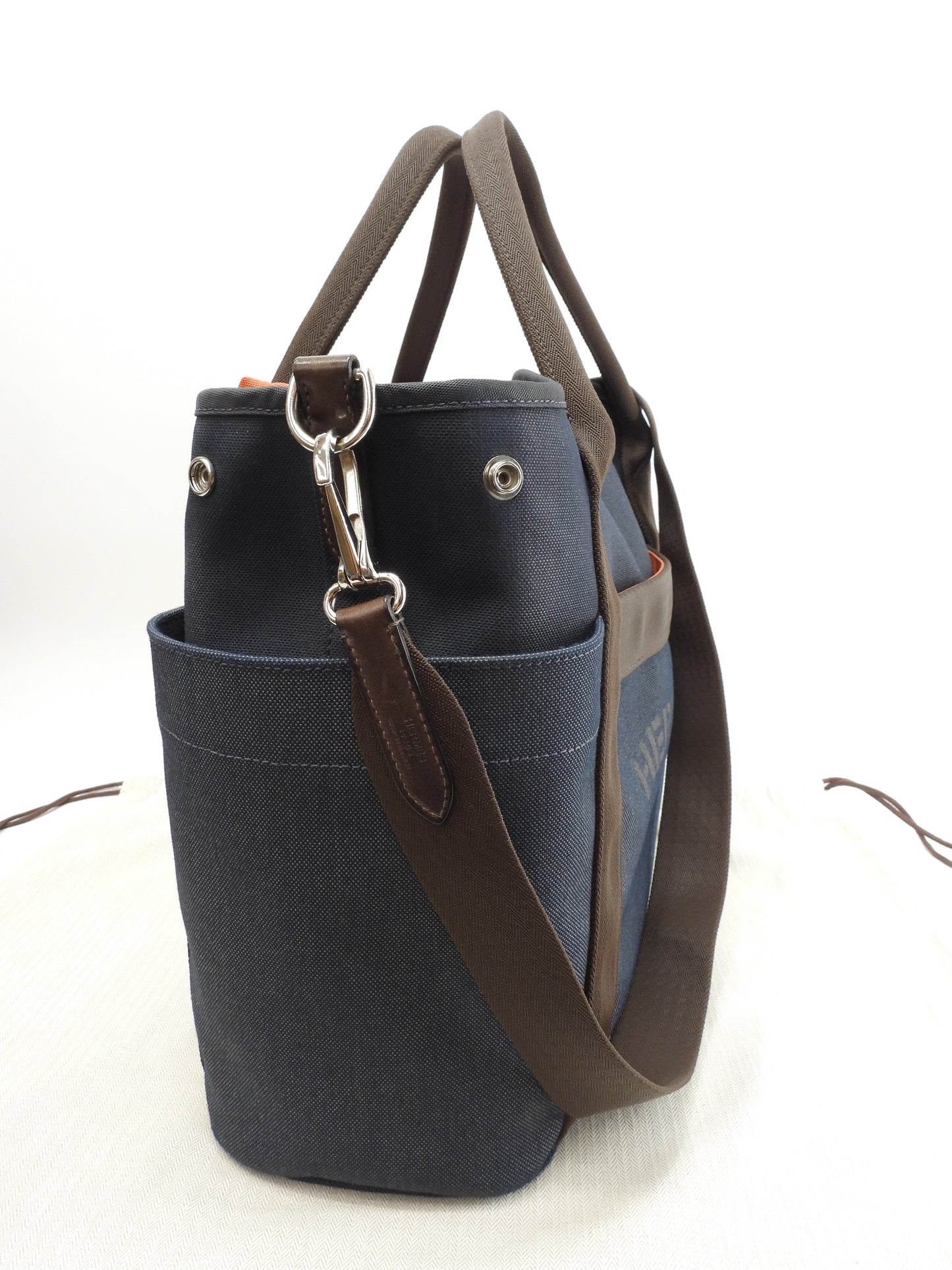 エルメス サックドパンサージュ ナイロン革 紺茶 メンズs付トートバッグ@Z