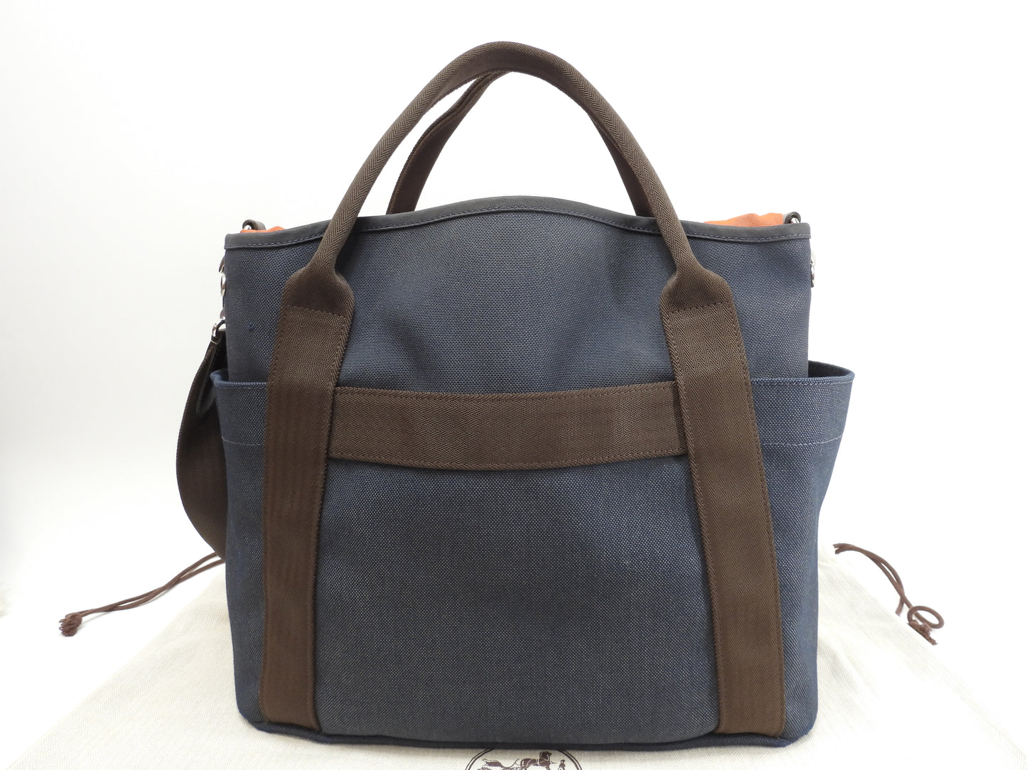 エルメス サックドパンサージュ ナイロン革 紺茶 メンズs付トートバッグ@Z