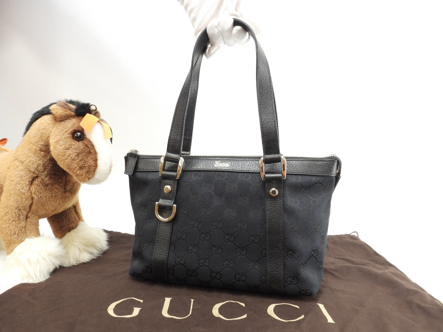 グッチ トートバッグ小 GG デニム革黒 ミニハンドバッグ 極美品@ 29