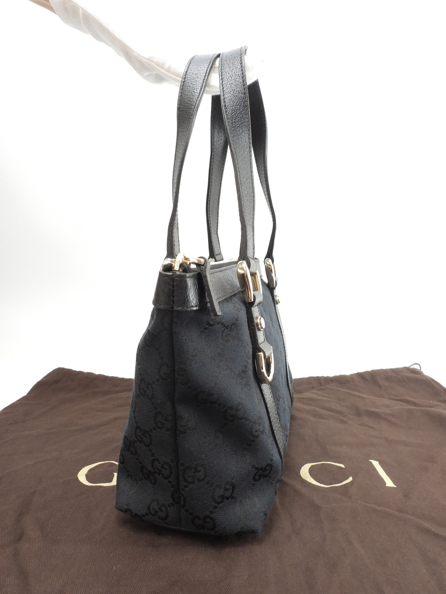 グッチ トートバッグ小 GG デニム革黒 ミニハンドバッグ 極美品@ 29