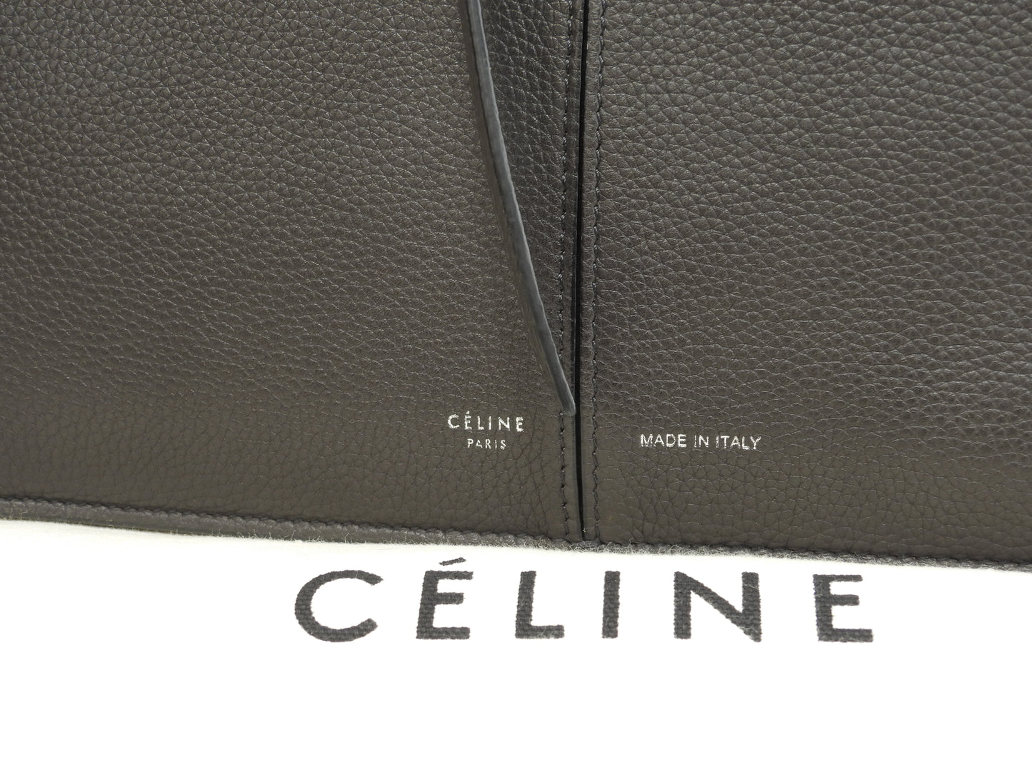 セリーヌ トリフォルド 型押レザー 濃灰 シルバー金具 トートバッグ ハンドバッグ@S-LA-3196