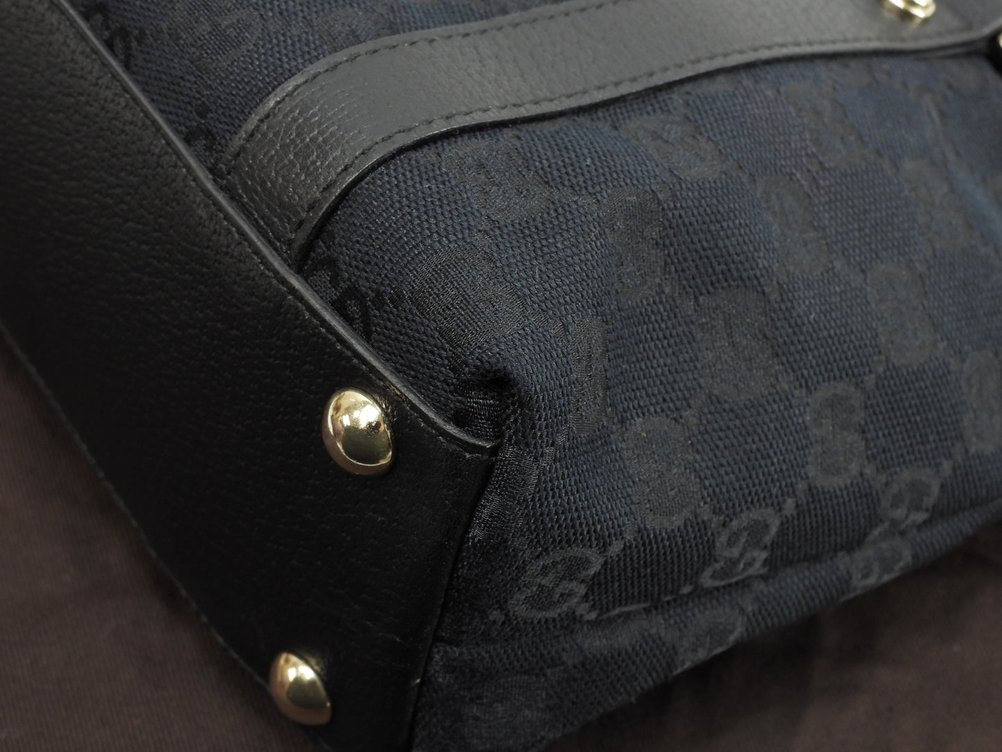 グッチ トートバッグ小 GG デニム革黒 ミニハンドバッグ 極美品@ 29