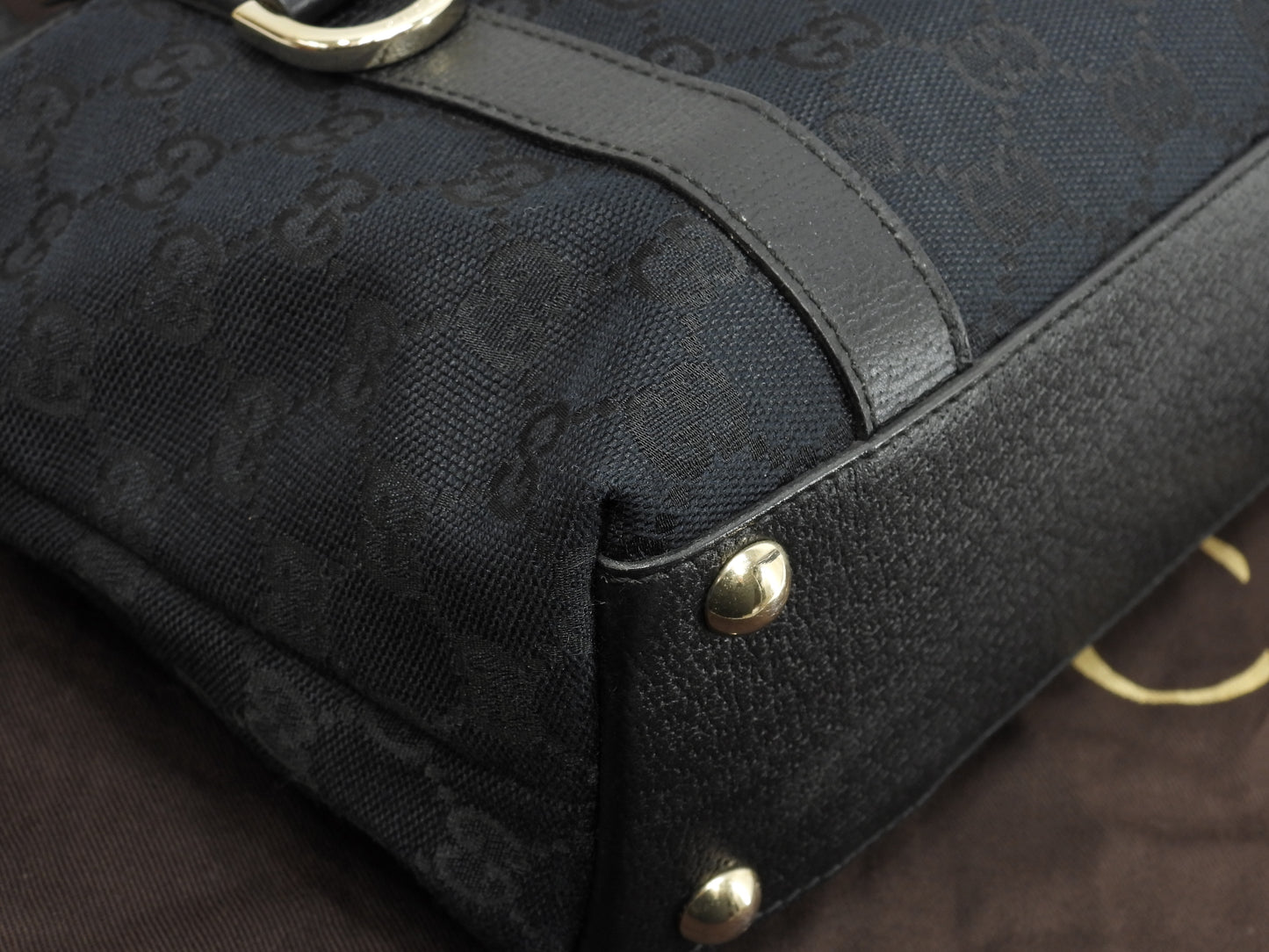 グッチ トートバッグ小 GG デニム革黒 ミニハンドバッグ 極美品@ 29