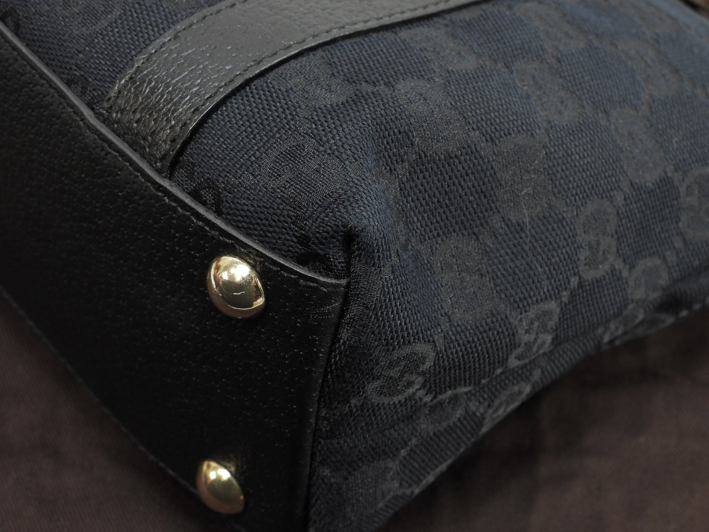 グッチ トートバッグ小 GG デニム革黒 ミニハンドバッグ 極美品@ 29