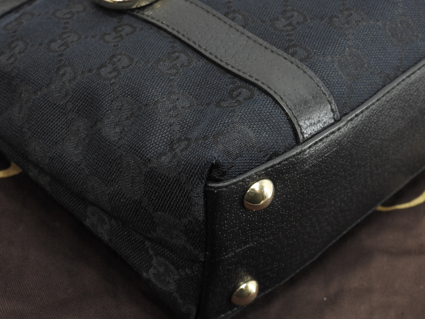 グッチ トートバッグ小 GG デニム革黒 ミニハンドバッグ 極美品@ 29