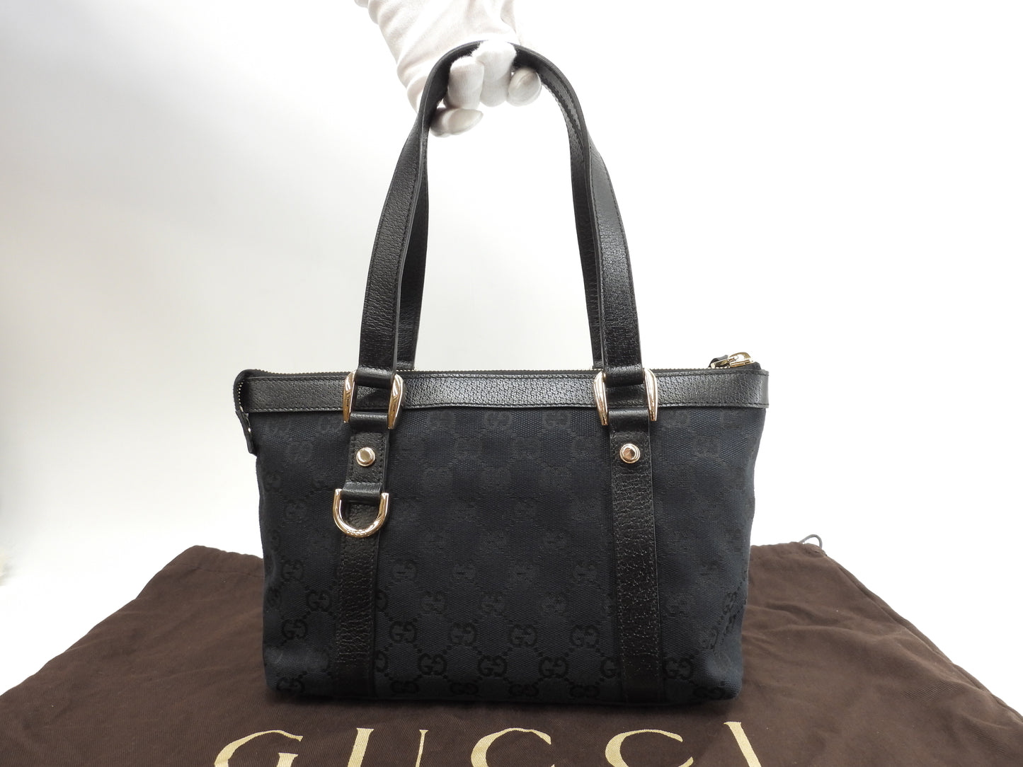 グッチ トートバッグ小 GG デニム革黒 ミニハンドバッグ 極美品@ 29