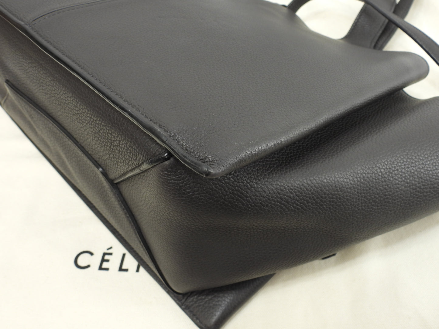 セリーヌ トリフォルド 型押レザー 濃灰 シルバー金具 トートバッグ ハンドバッグ@S-LA-3196