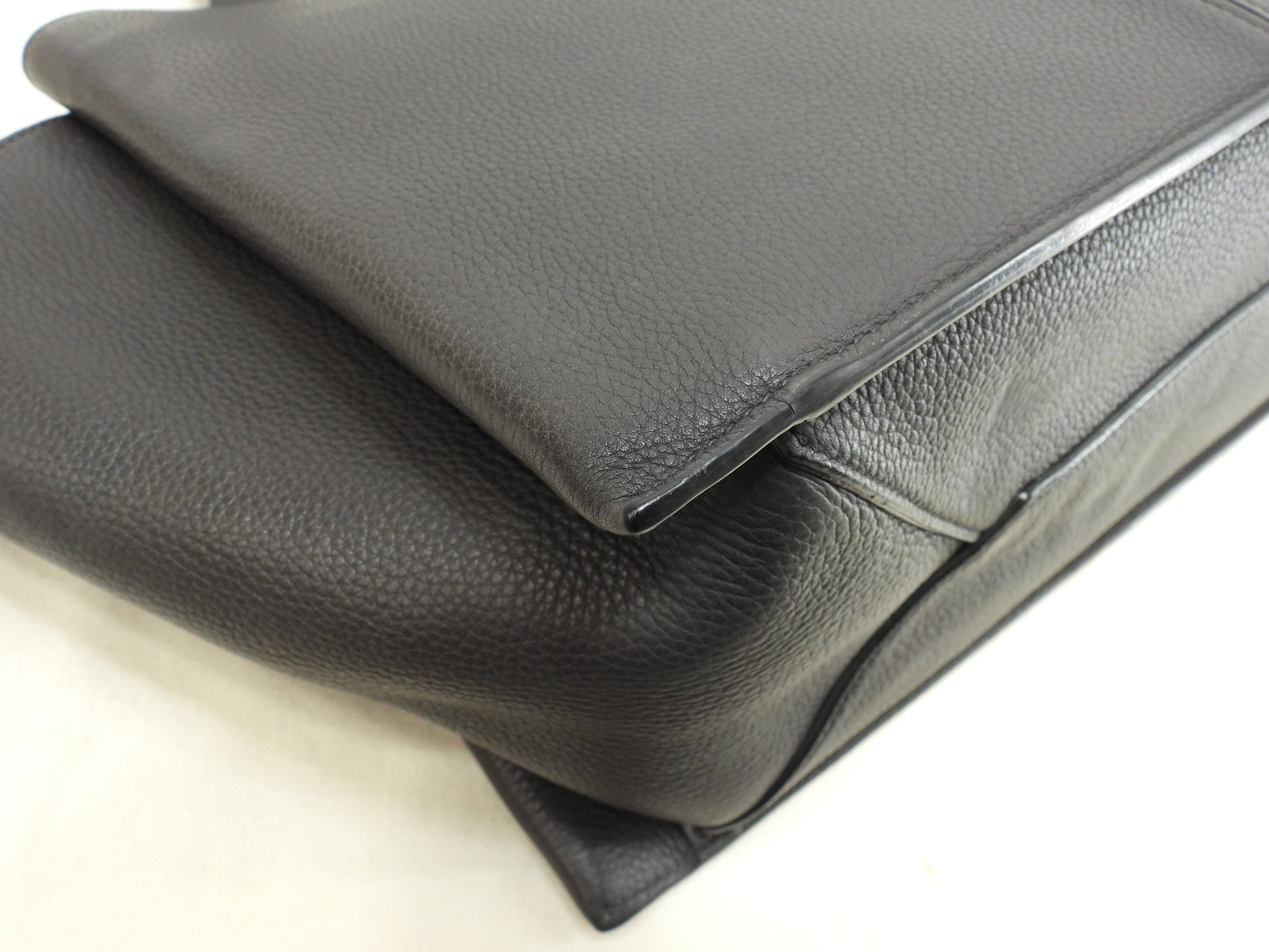 セリーヌ トリフォルド 型押レザー 濃灰 シルバー金具 トートバッグ ハンドバッグ@S-LA-3196