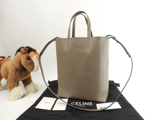 Celine Cabas Small Vertical Leather Grey Shoulder Strap Handbag Pochette @W-CU-8210