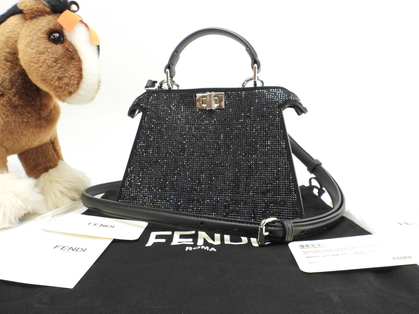 フェンディ ピーカブープチ アイシーユー クリスタルFFレザー黒 ポシェット ハンドバッグ 未使用@ 2