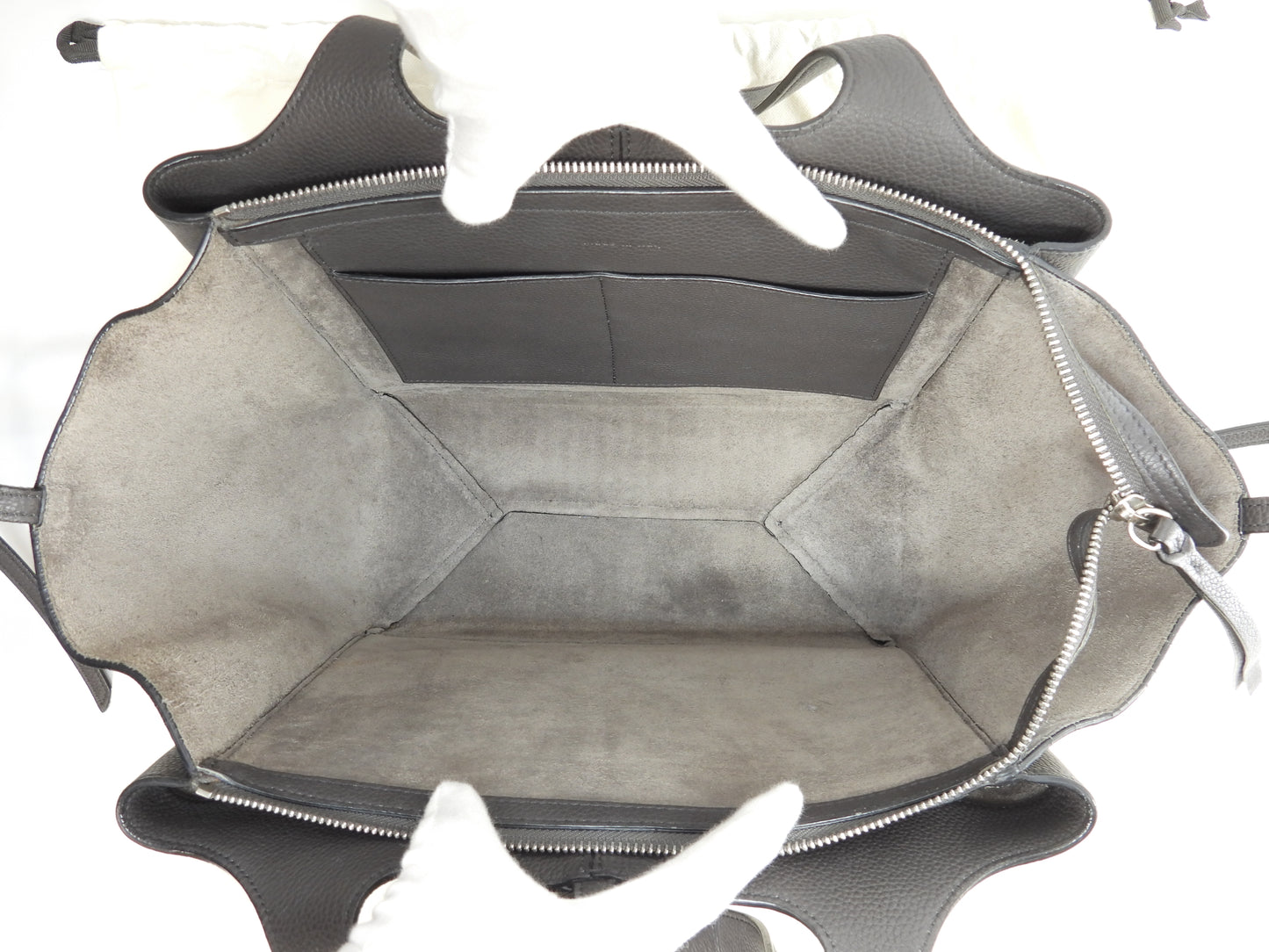 セリーヌ トリフォルド 型押レザー 濃灰 シルバー金具 トートバッグ ハンドバッグ@S-LA-3196