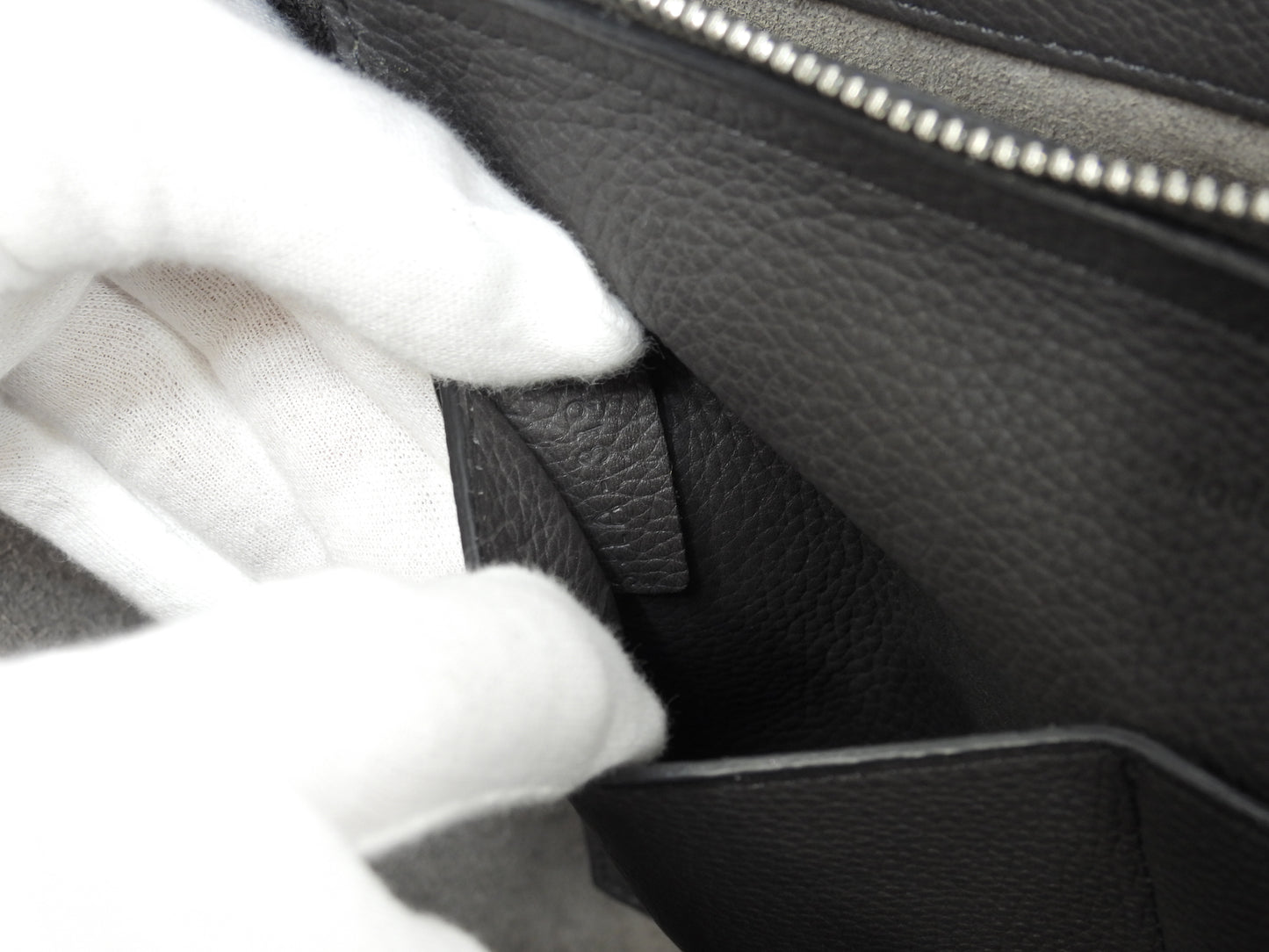 セリーヌ トリフォルド 型押レザー 濃灰 シルバー金具 トートバッグ ハンドバッグ@S-LA-3196