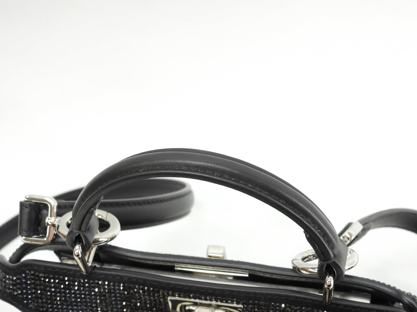 フェンディ ピーカブープチ アイシーユー クリスタルFFレザー黒 ポシェット ハンドバッグ 未使用@ 2