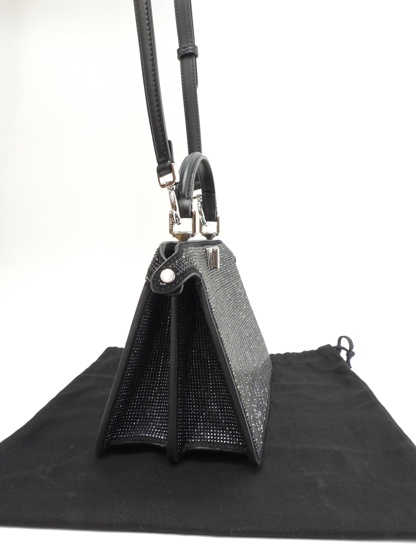 フェンディ ピーカブープチ アイシーユー クリスタルFFレザー黒 ポシェット ハンドバッグ 未使用@ 2