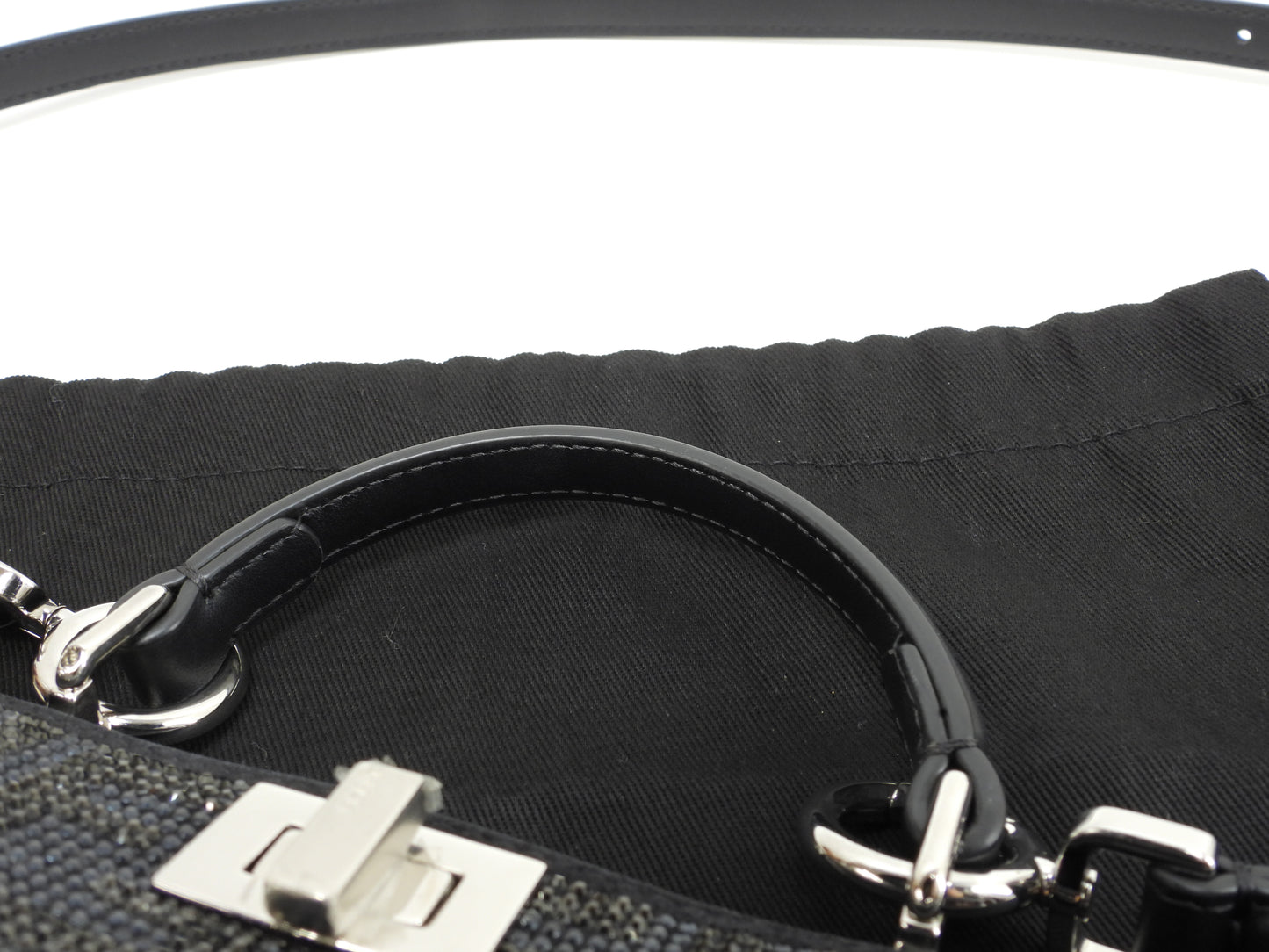 フェンディ ピーカブープチ アイシーユー クリスタルFFレザー黒 ポシェット ハンドバッグ 未使用@ 2