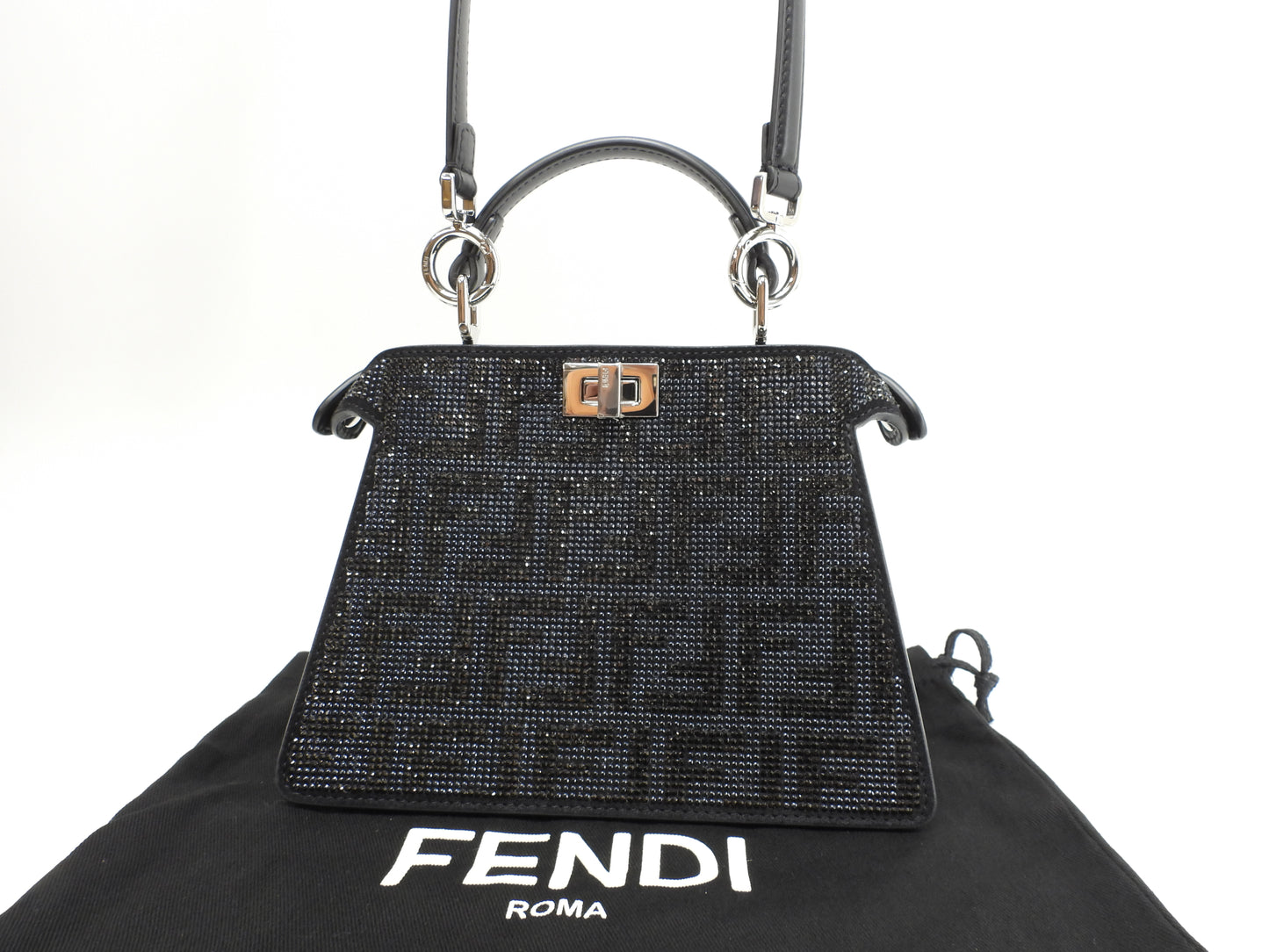 フェンディ ピーカブープチ アイシーユー クリスタルFFレザー黒 ポシェット ハンドバッグ 未使用@ 2