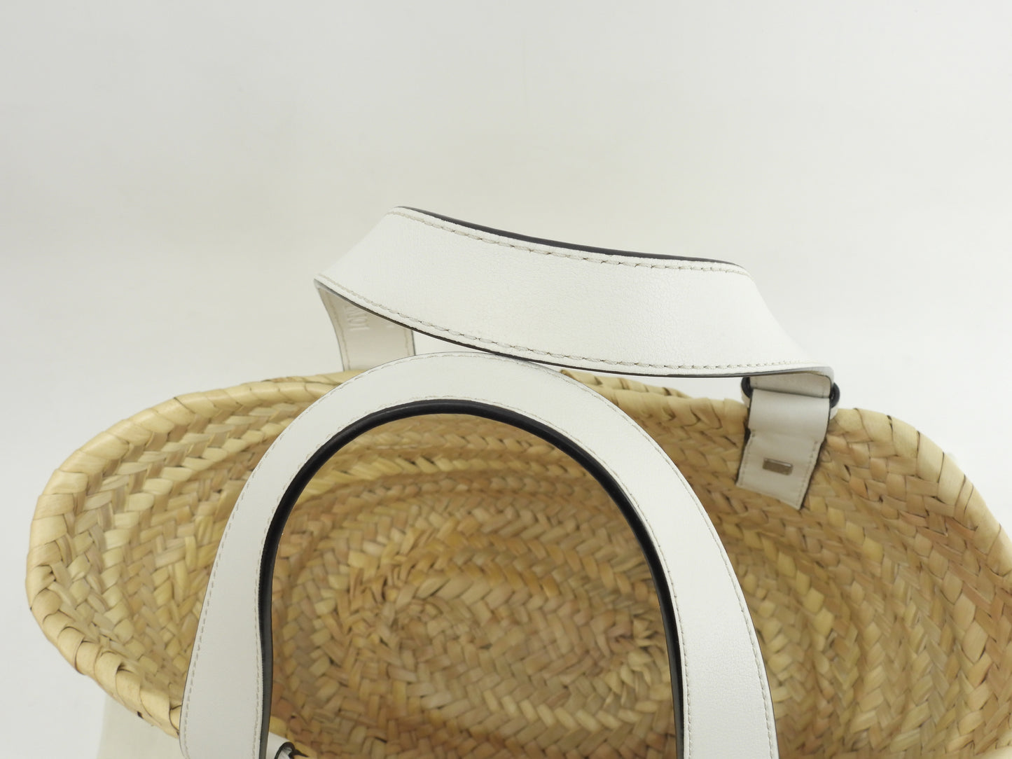 ロエベ バスケットスモール カゴバッグ ナチュラル白革 ハンドバッグ 美品@412004