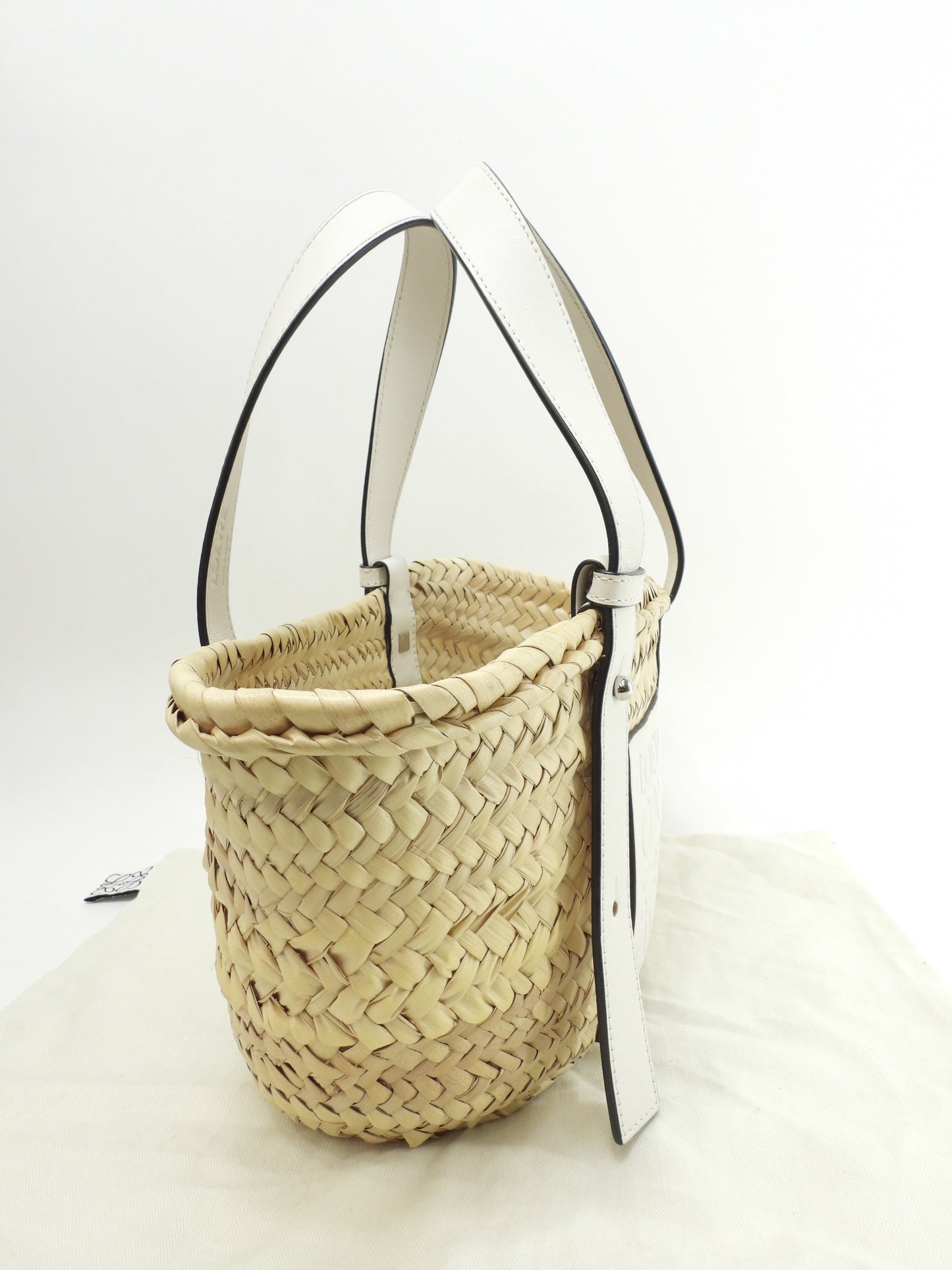 ロエベ バスケットスモール カゴバッグ ナチュラル白革 ハンドバッグ 美品@412004