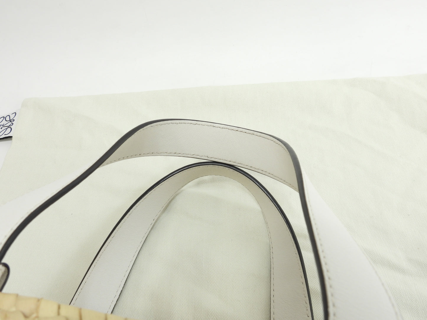 ロエベ バスケットスモール カゴバッグ ナチュラル白革 ハンドバッグ 美品@412004