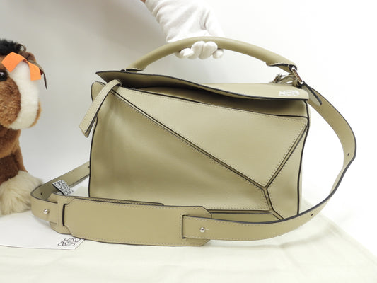 ロエベ パズルバッグ ミディアム レザー/グレージュ ショルダーストラップ付ハンドバッグ 美品@ 5