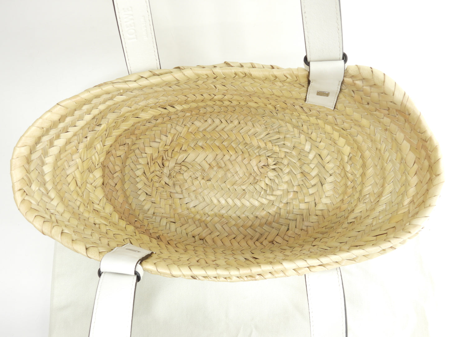 ロエベ バスケットスモール カゴバッグ ナチュラル白革 ハンドバッグ 美品@412004