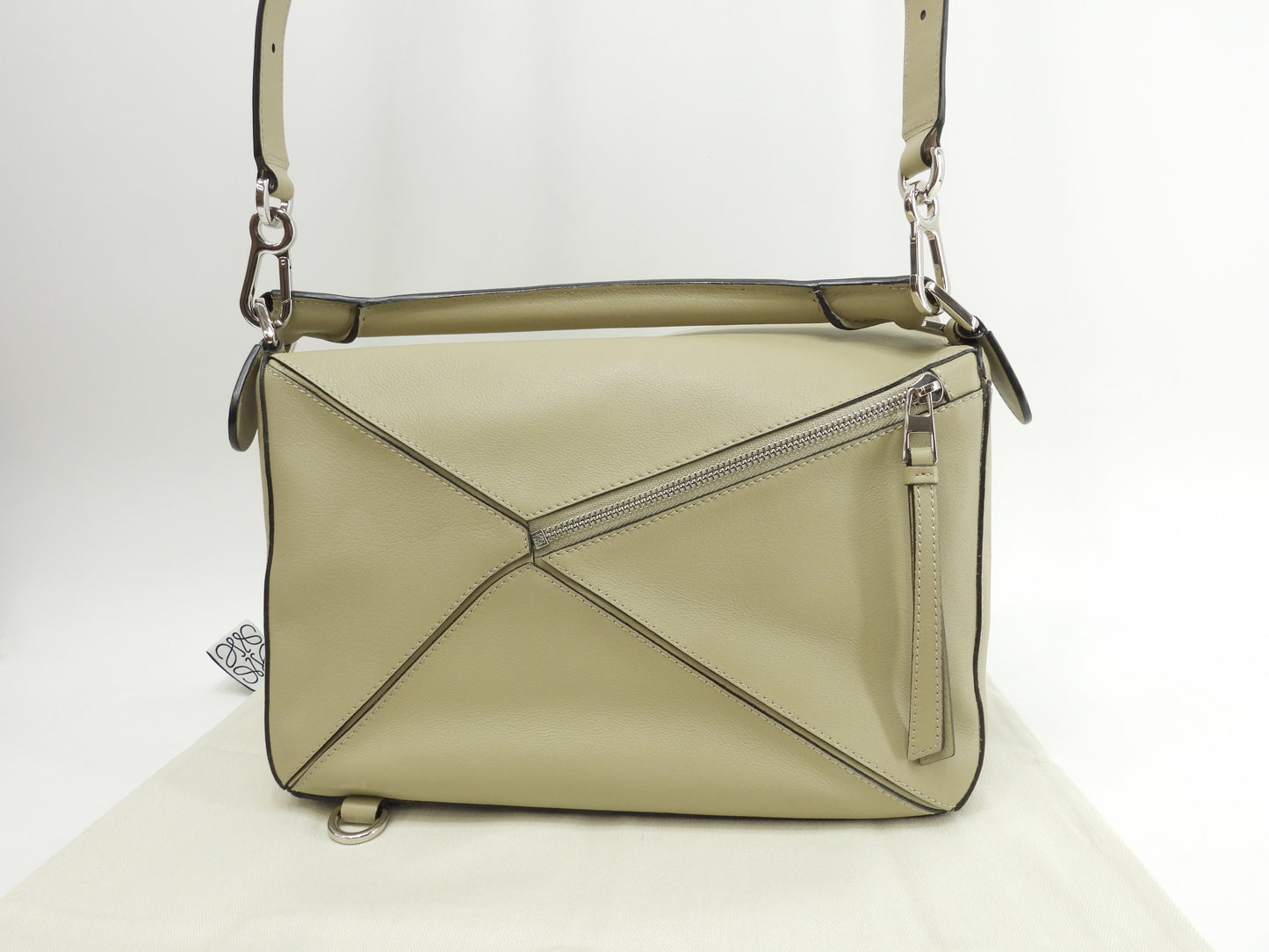 ロエベ パズルバッグ ミディアム レザー/グレージュ ショルダーストラップ付ハンドバッグ 美品@ 5