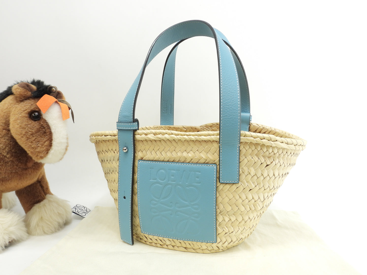 ロエベ バスケットスモール カゴバッグ ナチュラル水色革 ハンドバッグ 未使用@412247 2
