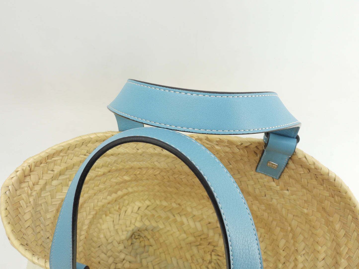 ロエベ バスケットスモール カゴバッグ ナチュラル水色革 ハンドバッグ 未使用@412247 2