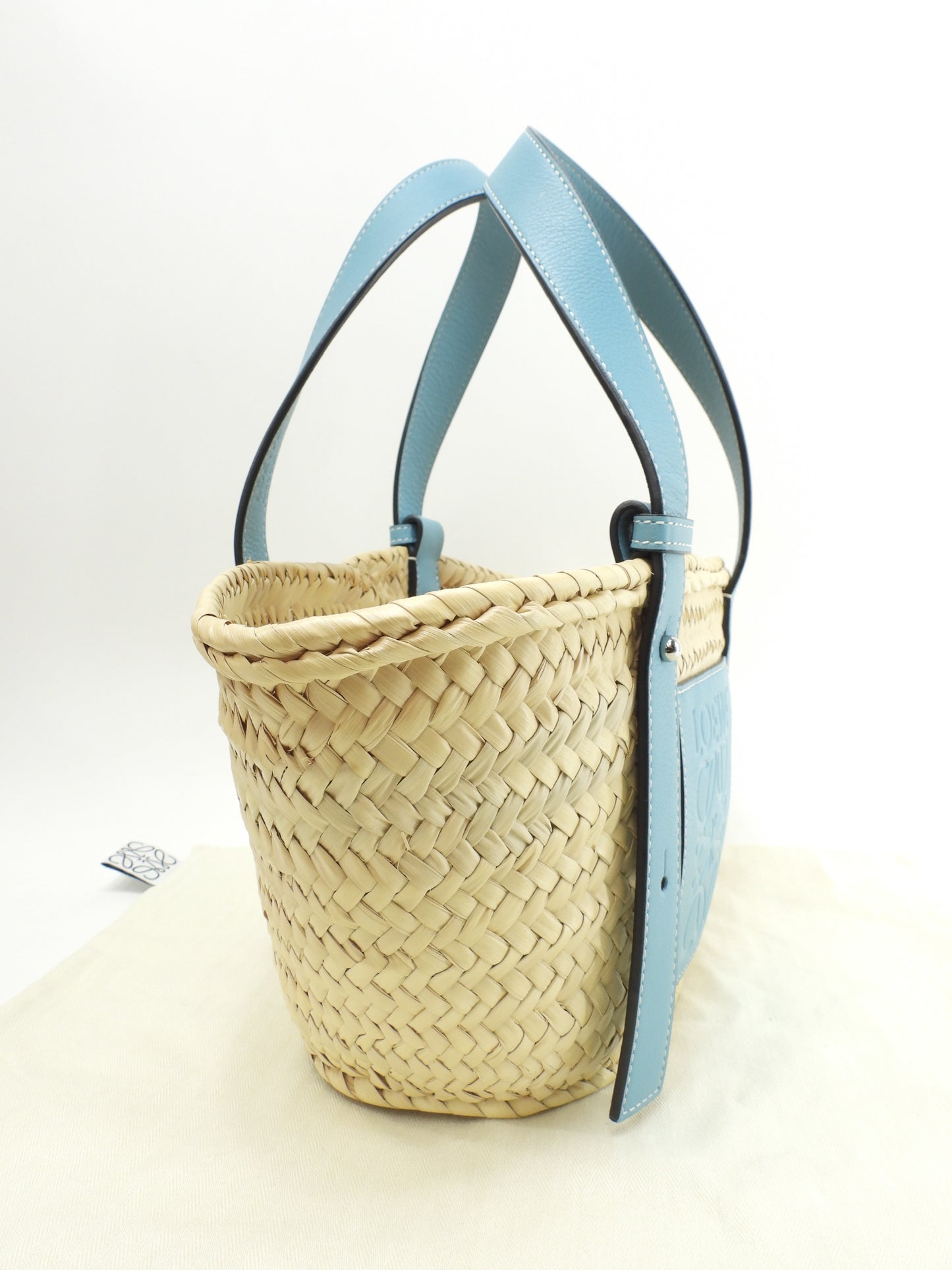 ロエベ バスケットスモール カゴバッグ ナチュラル水色革 ハンドバッグ 未使用@412247 2
