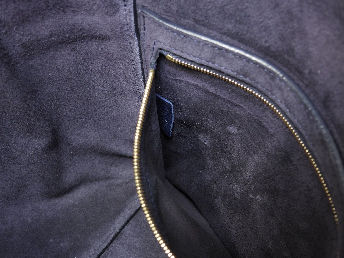 セリーヌ サングルバケット 型押レザー 紺 セミショルダー ホーボーバッグ 美品@S-GA-3196