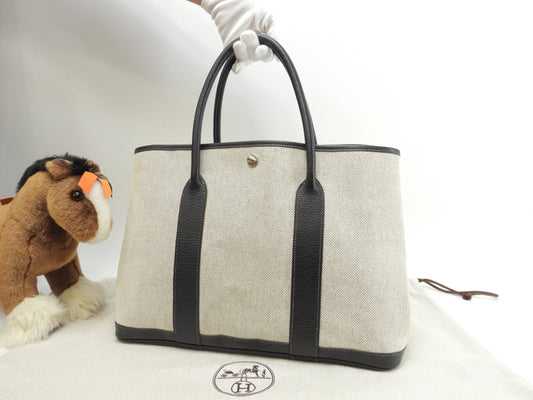 エルメス ガーデンパーティPM トアルアッシュPM革 グレー黒 トートバッグ ハンドバッグ@ 1