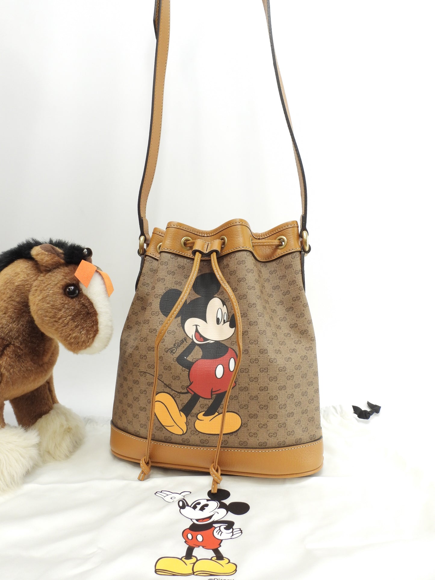 グッチ ポシェット ミッキーマウス マイクロGG茶 クロスボディバッグ 巾着 極美品@ 14