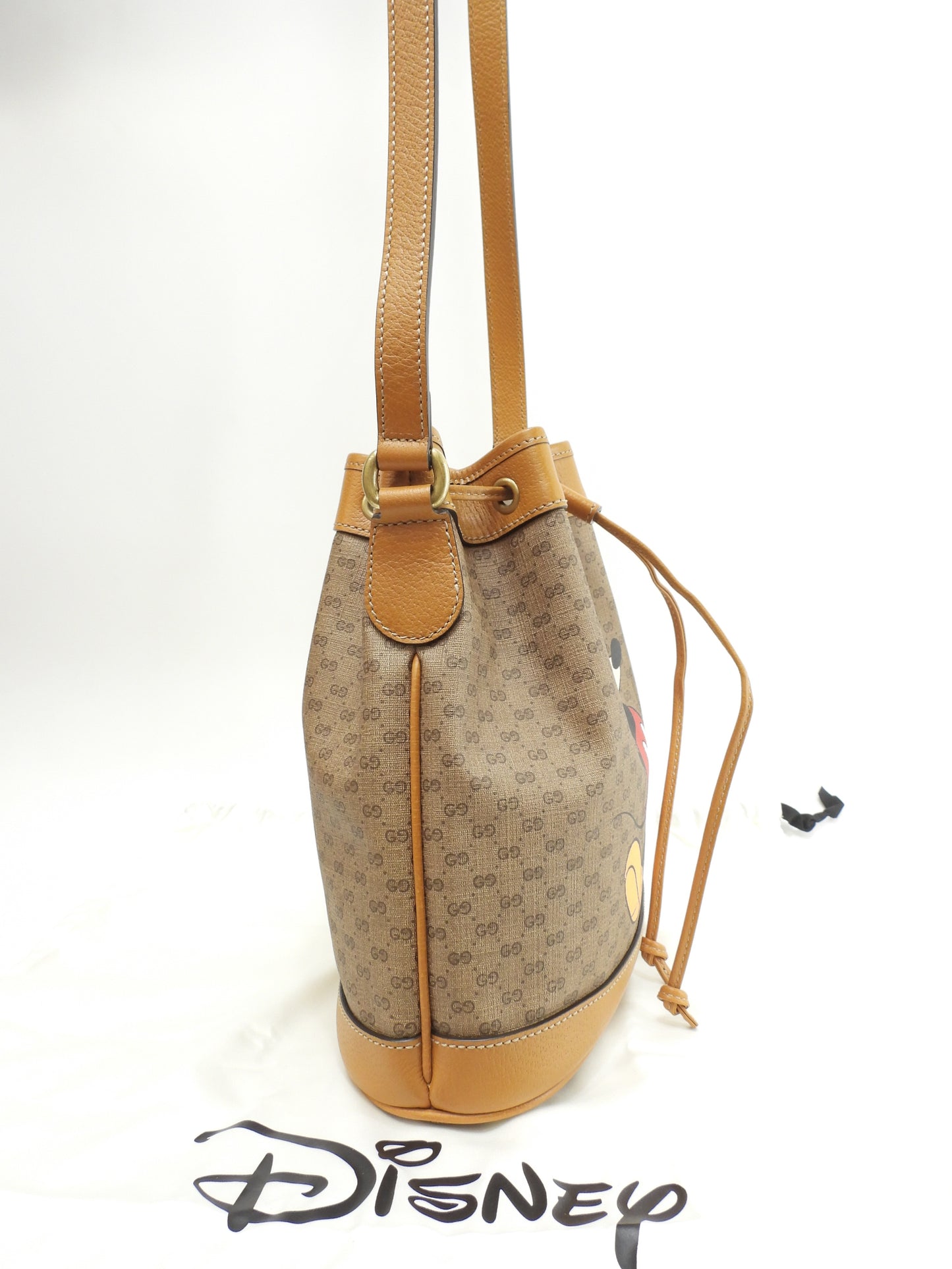 グッチ ポシェット ミッキーマウス マイクロGG茶 クロスボディバッグ 巾着 極美品@ 14