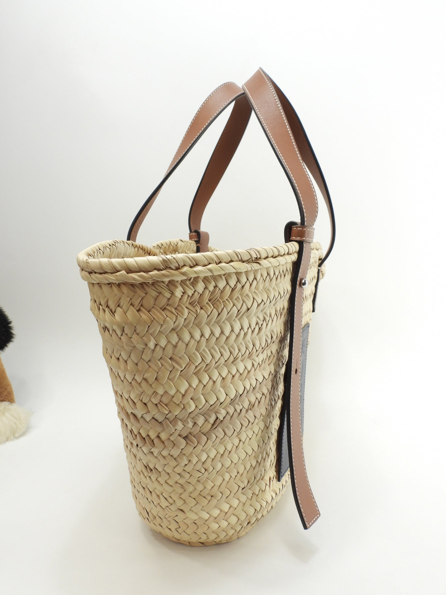 ロエベ バスケット カゴバッグ中 ナチュラル紺革 ハンドバッグ中 トートバッグ 美品@262111