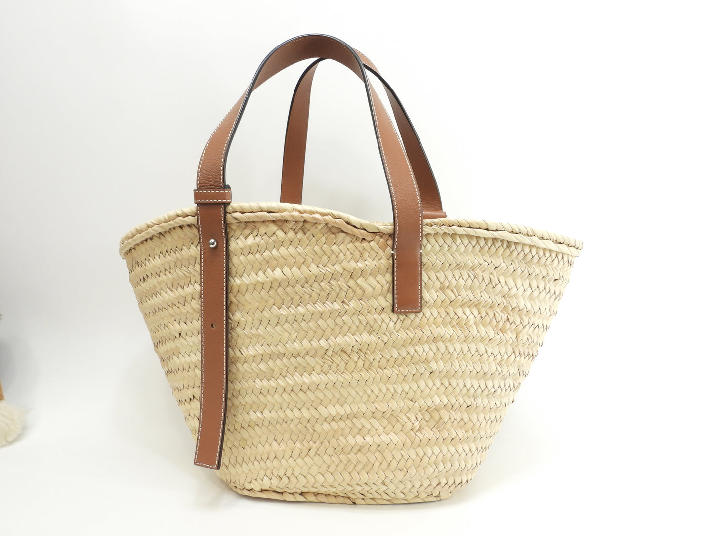 ロエベ バスケット カゴバッグ中 ナチュラル紺革 ハンドバッグ中 トートバッグ 美品@262111