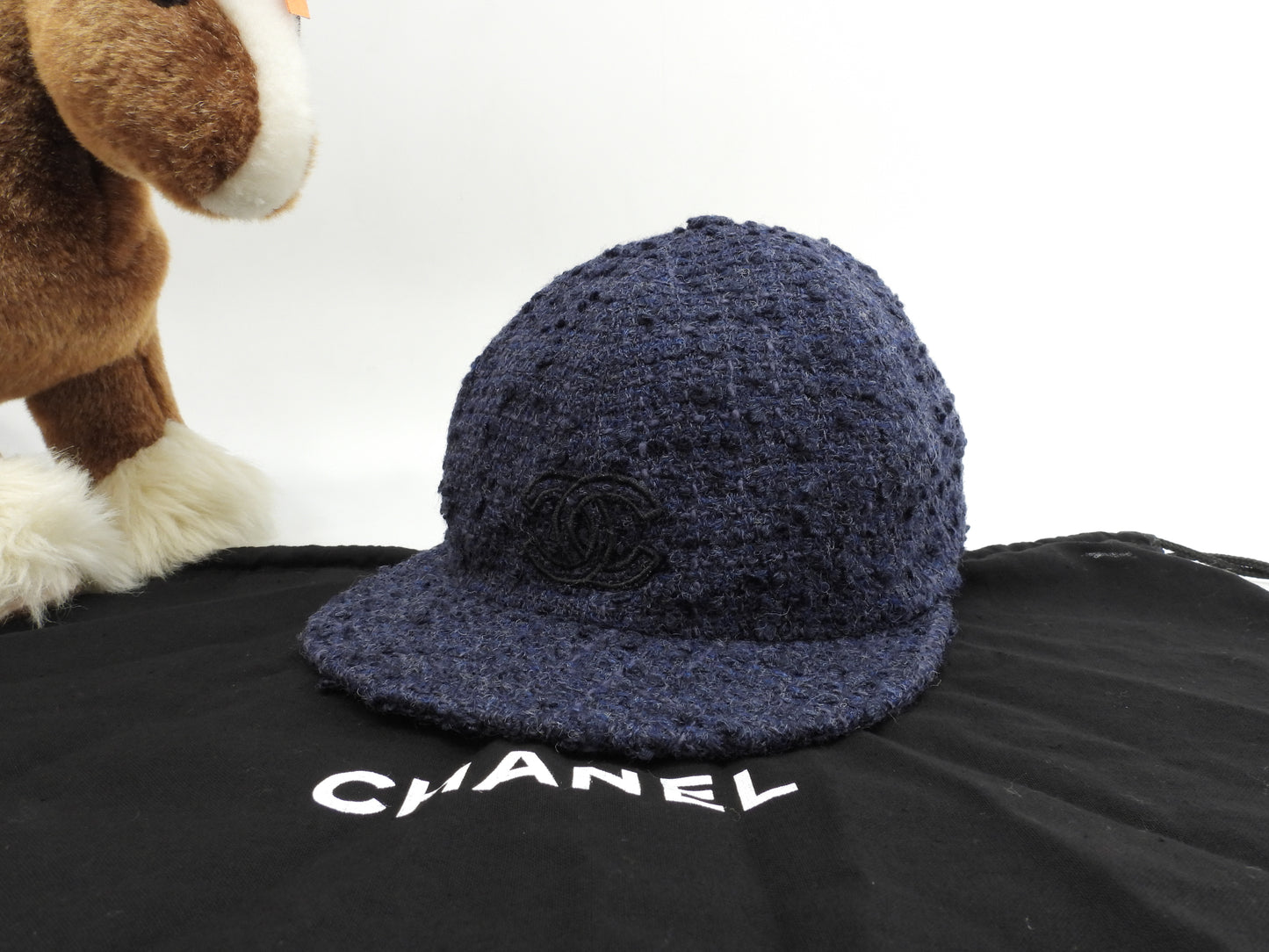 シャネル キャップ ツイード ウール70%紺 ヘッドウォーマー ココマーク 美品@ 4
