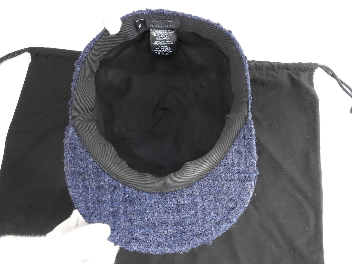 シャネル キャップ ツイード ウール70%紺 ヘッドウォーマー ココマーク 美品@ 4