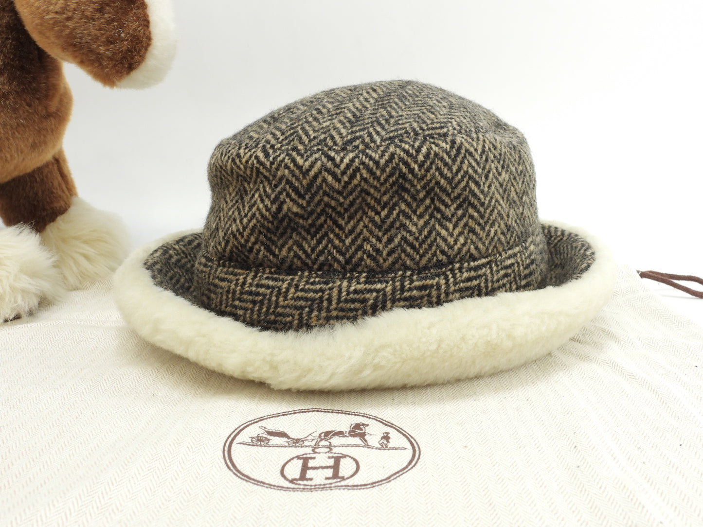 エルメス バゲットハット ウール90%カシミア10% 黒茶白 帽子 美品@ 1