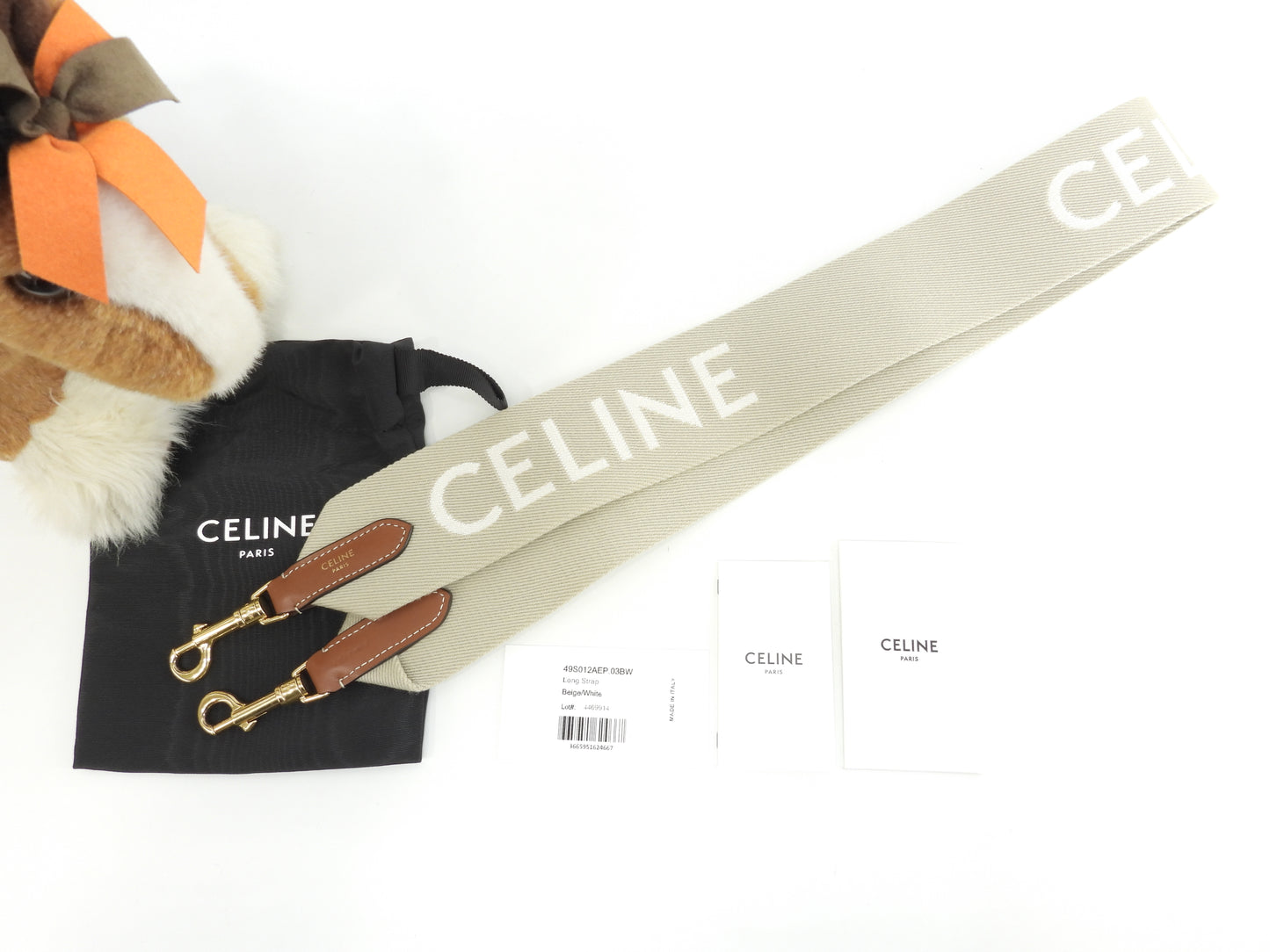 セリーヌ ロングショルダーストラップ ウール革 ベージュ茶 ロゴモチーフ 斜め掛用 極美品@S-AN-5222